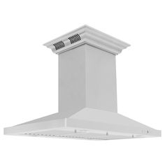 an image of a white range hood on a white background in the day time photo