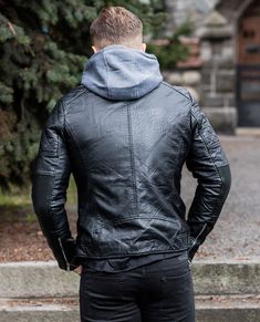 JERONE black faux leather jacket. Also suitable for colder climates, as the jacket has a black, warm faux hair lining. The jacket has a detachable hood, zipped pockets and neat biker padding. Zip fastening. Temperature scale 3/5. Black Hooded Jacket With Detachable Hood For Urban Adventures, Hooded Biker Jacket For Cold Weather, Outdoor Leather Jacket With Faux Fur Lining, Black Leather Jacket With Fleece Lining, Hooded Leather Jacket With Fleece Lining For Winter, Winter Hooded Leather Jacket With Faux Fur Lining, Hooded Leather Jacket With Faux Fur Lining For Winter, Hooded Leather Jacket With Fleece Lining For Cold Weather, Winter Leather Jacket With Faux Fur Lining And Hood