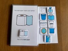 an open book with instructions on how to use toilet paper and other things in it