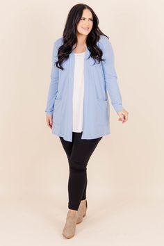 We are simply in love with this beautiful cardi! This gorgeous, spring blue cardigan features figure-flattering fit, lightweight fabric, and functional pockets that you'll adore! The perfect layering piece for the season, it's sure to become a staple in any wardrobe! 57% Polyester, 38% Rayon, 5% Spandex Spring Blue Floral Print Cardigan, Spring Blue V-neck Cardigan, Cheap Blue One-size Cardigan, Light Blue Button-up Cardigan With Button Closure, Blue Casual Cardigan With 3/4 Sleeves, Kindness And Compassion, Blue Cardigan, Model Fits, Layering Pieces