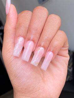 Marble Clear Nails, Clear Pink Square Acrylic Nails, Birthday Nails Marble, Clear Marble Nails Acrylic, Pink Nails With Marble Design, Pink And Clear Nails, Square Marble Nails, Light Pink Acrylic Nails Designs, Baby Pink Nails Acrylic Design