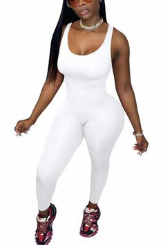 Fashion Sexy Solid Milk. Sleeveless O Neck Jumpsuits Cute White Sleeveless Onesie, Sporty White High-stretch Jumpsuits And Rompers, White Fitted High-waisted Jumpsuits And Rompers, White High Stretch One-piece Bodysuit, All White Jumpsuit Prettylittlething.com, Half Sleeve Jumpsuit, Collar Jumpsuit, Valentines Lingerie, Tie Dye Jumpsuit