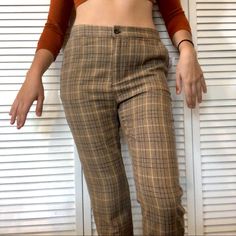 Super Cute Plaid Trousers. Run Small! Fitted Plaid Straight Pants, Plaid Fitted Straight Leg Bottoms, Fitted Plaid Straight Leg Bottoms, Fitted Plaid Bottoms, Fitted Plaid Pants For Summer, Retro Fitted Plaid Bottoms, Fitted Vintage Plaid Bottoms, Fitted Plaid Bottoms For Spring, Plaid High Waist Fitted Bottoms