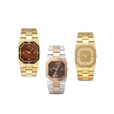 Gold Stainless Steel Watch For Business, Yellow Gold Stainless Steel Watch For Gift, Gold Stainless Steel Watch Accessories For Business, Gold Metal Watches With Polished Finish, Gold Metal Watch With Polished Finish, Luxury Yellow Gold Stainless Steel Watches, Luxury Metal Watch Accessories, Luxury Diamond Watch With Rectangular Stainless Steel Dial, Formal Metal Watches