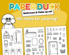 paper duck bathroom and make up set 40 items for coloring