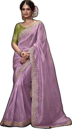 Pink Art Silk Pre-draped Saree With Intricate Embroidery, Organza Traditional Wear For Diwali Reception, Purple Organza Pre-draped Saree For Diwali, Embroidered Organza Pre-draped Saree For Navratri, Purple Chanderi Pre-draped Saree For Wedding, Pink Organza Pre-draped Saree For Navratri, Pink Organza Traditional Wear For Navratri, Navratri Pink Organza Traditional Wear, Reception Tissue Silk Pre-draped Saree In Purple