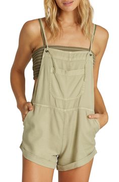 Pursue weekend fun wearing these short overalls woven from a lightweight cotton blend that's washed for a faded, vintage look. Tie straps and rolled hems add to the laid-back vibe. Style Name:Billabong Wild Pursuit Overalls. Style Number: 5786316. Overalls Style, Cute Overalls, Overalls Shorts, Rompers Womens Jumpsuit, Short Overalls, Billabong Women, Wedding Guest Dresses, Dress The Population, Weekend Fun