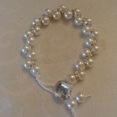 This Bracelet Has Silver Between The Pearls With A 'Diamond' Jewel Button Closure. Spike Bracelet, Hair Tie Bracelet, Yellow Bracelet, Faux Pearl Bracelet, Circle Bracelet, Swarovski Crystal Bracelet, Diamond Jewel, Silver Bead Bracelet, Natural Stone Bracelets