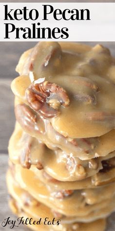 a stack of keto pecan pralies on top of each other