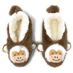 Let's Monkey Sherpa Slippers for Kids Funny Slippers, Monkey Face, Animal Slippers, Monkey Plush, Pig Lovers, Cute Monkey, Kids Slippers, Fuzzy Slippers, Slippers Cozy