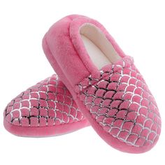 a pair of pink slippers with silver sequins