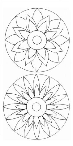 two circles with flowers on them, one is drawn in black and the other has white lines