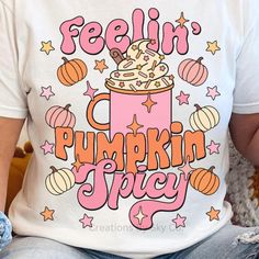 Feeling Pumpkin Spicy T-Shirt. Unisex, Preshrunk Bella Canvas T-shirt. Size measurements in photo. Pumpkin Shirt, Bella Canvas, Gender Neutral, Bathing Beauties, Adult Outfits, Tops & Tees, Top Outfits, Display Homes, Feelings