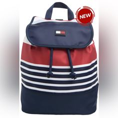 Tommy Hilfiger Women Navy Multi Stripe Portland Flap Nylon Backpack New W/ Tags Msrp $118 A Spacious Backpack From Tommy Hilfiger Features Brand-Signature Americana Coloring For Preppy Flair In Your Wardrobe. 24" Strap Drop Flap Closure Nylon Tommy Hilfiger Bag, Pride Shoes, Navy Bag, Flap Backpack, Striped Bags, Polo Ralph Lauren Women, Adidas Originals Women, Drop Shoulder Sweaters, Karl Lagerfeld Paris