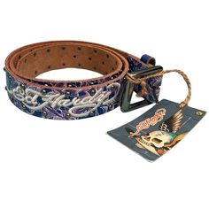 Vintage Y2k Leather Belt Ed Hardy Logo Embroidered Skull And Eagle Graphic Rhinestones And Studs All Over Purple Floral Design Nwt Adult Size Medium Thank You Ed Hardy Accessories, Ed Hardy Belt, Cool Belts, Tattoo Y2k, Ed Hardy Designs, Medium Tattoos, Y2k Rock, Embroidered Skull, Vintage Ed Hardy