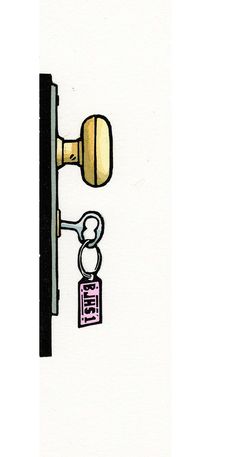 a drawing of a door handle with a key hanging from it's front side