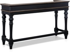 a black console table with wooden top and legs