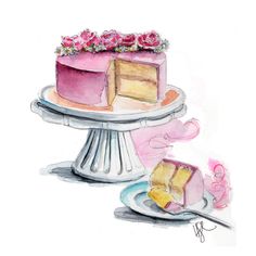 a watercolor drawing of a cake on a plate with the words as de abril, feliz aniversaro