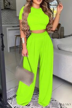 Lasaky - Timeless Two Piece Suit for Ladies Casual Solid Color Party Sets, Chic Green Solid Color Sets, Robes Vintage, Vintage Summer Dresses, Two Piece Pants Set, Printed Summer Dresses, Short Denim Skirt, Basic Wear, Lace Dress Long