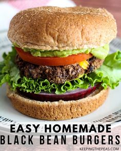 an easy homemade black bean burger with lettuce and tomato