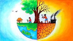 Easy Drawing for children and teachers Save Animals Drawing, Environment Drawing Ideas, Nature Drawing For Kids, Watercolor Course, Save Earth Posters, World Environment Day Posters, Save Earth Drawing, Environment Drawing