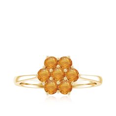 Product Details A timeless and elegant flower ring featuring a round-shaped orange sapphire beautifully set in a cluster prong setting. The stunning floral design enhances the beauty of this ring, which is crafted from solid gold. Product Information SKU SHP-RINGS0821190480 Width 11.8 mm Height 4.5 mm Weight 3.20 gm (Approximate) ORANGE SAPPHIRE INFORMATION No.of Stones 7 Pieces Total Weight 0.91 Carat (Approximate) Dimension(approx) Round-3X3 mm-7 Pcs Color Orange Cut Brilliant Shape Round Sett Orange Cut, Cluster Engagement Ring, Orange Sapphire, 18k Yellow Gold Ring, Elegant Flowers, Flower Ring, Yellow Gold Rings, Color Orange, Prong Setting