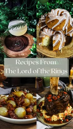 the lord of the rings is served with bread, pudding and other desserts on plates