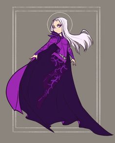 an image of a woman with long white hair wearing a purple dress