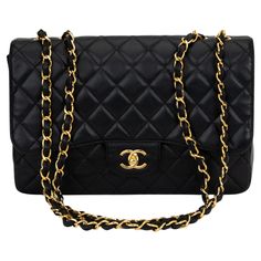 Chanel black caviar leather quilted jumbo single-flap bag. Gold tone hardware. Shoulder drop, 14"/25"L. Comes with hologram and original dust cover. Collection 11. Store retail $11,000. Luxury Quilted Double Flap Bag, Expensive Stuff, Chanel Jumbo, Roman Holiday, Chanel Caviar, Beautiful Handbags, Black Caviar, Designer Handbag, Pocket Book