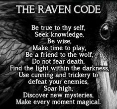 the raven code is written in black and white with an image of a crow's head