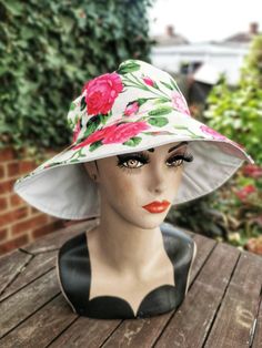 Pink Floral Sumer Reversible Wide Brim Cotton Hat Sun Floppy hat Material: 100% Cotton size S/M 56 cm Spring Bucket Hat With Upf 50+, Casual Brimmed Bucket Hat For Garden Party, Spring Reversible Cap Sun Hat, Summer Reversible Wide Brim Hat, Casual Bucket Hat With Short Brim For Garden Party, Kentucky Derby Bucket Hat For Garden Party, Casual Sun Hat With Curved Brim For Garden Party, Casual Curved Brim Sun Hat For Garden Party, Casual Adjustable Bucket Hat For Garden Party