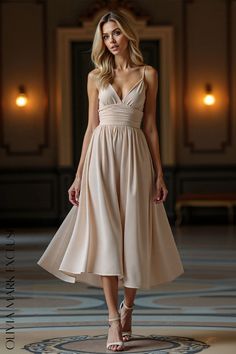 Olivia Mark - Elegant Chiffon Midi Dress - Soft Peach Wrap Front Project 2025, Chiffon Midi Dress, Cinched Waist, Olivia Mark, True Beauty, Chiffon Dress, Elegant Dresses, Mid Calf, Style Me