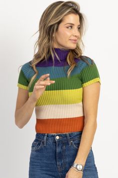 *SIGN UP FOR RESTOCK NOTIFICATIONS, ITEMS ARE RESTOCKED WHEN POSSIBLE BASED ON DEMAND* DESCRIPTION 55% Viscose, 30% Polyester, 15% Nylon Mock neckline, Ribbed, Multicolor stripes, Fitted with stretch Naomie is wearing a size small Height | 5'8 Dress size | 2 Please note: All items purchased on sale are final sale. We recommend checking your cart for sale items to make note of non-returnable items Mock Neckline, Ribbed Top, Clothes Line, Effortless Chic, Mock Neck, Sale Items, On Demand, Final Sale, Chic Style