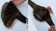 two pictures of the same purse being held by someone's hands