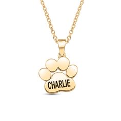 Add your personal touch to this engravable paw print pendant that provides the perfect way to show love for a furry friend. Forever fashionable, the polished charm boasts unmatched craftsmanship. Fit your style and budget with options in sterling silver and yellow, white or rose gold.\nThis pendant does not include a chain, but find a favorite in our curation of chain necklaces!\nExplore our entire Personalized Jewelry Collection and make every piece uniquely yours (or theirs).\nPlease note, all Paw Print Pendant, Personalized Pet Gifts, Helzberg Diamonds, Ways To Show Love, Show Love, Matching Wedding Bands, Pet Necklace, Dog Paw, Chain Necklaces