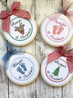 Personalized Baby's First Christmas Ornaments Diy Christmas Baby Ornaments, Hand Embroidered Ornaments, Handwriting Ornaments, Diy Baby’s First Christmas Ornament, Baby First Christmas Ideas, My First Christmas Ornament, Christmas Learning, Baby's 1st Christmas Ornament, Baby Christmas Ornaments