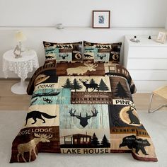 PRICES MAY VARY. Queen-size Rustic Cabin Comforter Set includes 1 Retro Brown Teal Comforter (90 by 90 inches) and 2 pillow cases (20 by 30 inches). Machine washable and tumble dryable at low temperature for easy care. Do not bleach. Soft Fabric - Our Lake House Fishing comforter set with premium microfiber offers exceptional softness and breathability, which brings you excellent body feelings and creates a comfortable sleep for you. The material is weaved by complicated post-grinding process. L Retro Cabin, Teal Comforter, Rustic Fox, Blanket Tapestry, Farmhouse Cabin, Quilt Duvet, Brown Teal, Cabin Lodge, Quilted Duvet