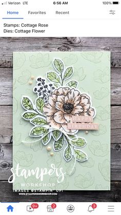 a card with flowers on it and the words stampin's workshop written below