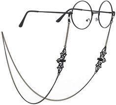 PRICES MAY VARY. 【Fashionable Glasses Chain】Black bat design, very simple and fashion, a good decation for any clothes according to your needs, comfortable enough for all day wear 【High Quality】The bat eyeglass chain made of high quality metal and silicone gel anti-slip buckle, ensure that your glasses will not easily fall down, you will never worry about losing your glasses again 【Adjustable eyeglass chain ends】Works great with any size eyeglass frames. Simply move the coiled metal coils, so it Glasses Chain Aesthetic, Dark Academia Glasses, Bat Glasses, Grunge Glasses, Goth Glasses, Enby Hair, Punk Glasses, Gothic Glasses, Gothic Type