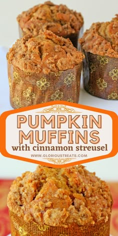 pumpkin muffins with cinnamon streusel on top