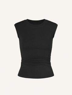 Eco-Mousse® Thermal Crew Ruched Side T-Shirt Casual Fitted Sleeveless T-shirt, Casual Fitted T-shirt For Night Out, Trendy Stretch Ruched T-shirt, Chic Solid Fitted T-shirt, Chic Fitted Solid Color T-shirt, Solid Ruched Tops For Night Out, Casual Sleeveless T-shirt For Night Out, Fitted T-shirt For Casual Gatherings, Fitted Solid Tops For Casual Gatherings