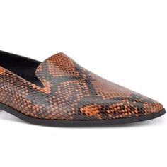 These Are Marc Fisher Orange With Black Snake Skin Print Flat Loafers. The Are Slip On Loafter With Almond Toe. Man Made Leather Upper. Man Made Lining And Sole. The Heel Is 1/2"Platform. Man Made Upper, Lining And The Sole. They Are Size 8 1/2 Medium. Original Price Is $89. Orange Loafers With Round Toe For Spring, Orange Round Toe Loafers For Spring, Spring Orange Loafers With Round Toe, Spring Orange Round Toe Loafers, Orange Slip-on Loafers For Formal Occasions, Marc Fisher Sandals, Black Snake Skin, Comfy Flats, Flat Loafers