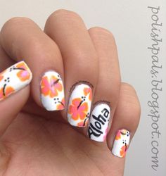 Polish Pals H is for Hibiscus Summer Nails Beach, Beach Nails, Nail Art Summer, How To Do Nails Hawaiian Nail Art, Hawaiian Flower Nails, Aloha Nails, Hawaiian Nails, Hawaii Nails, Summer Nails Beach, Tropical Nails