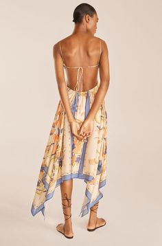 Handkerchief-cut silk habotai creates the illusion of scarves delicately pieced together on the body. Phoenix Dress, Feminine Wardrobe, Handkerchief Dress, Dress Home, Rebecca Taylor, Flowers And Leaves, High Low Dress, Phoenix, Coral