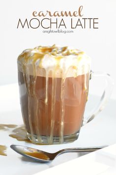 caramel mocha latte in a glass mug