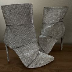 Brand New Rhinestone Boots Ankle-high Rhinestone Heels For Fall, Ankle-high Heels With Rhinestones For Fall, Evening Boots With Rhinestones And Round Toe, Elegant Boots With Rhinestone Fringe And Round Toe, Chic Rhinestone Ankle Boots, Chic Ankle Boots With Rhinestones, Rhinestone Ankle-high Evening Boots, Rhinestone Ankle Boot Heels For Party, Glamorous Boots With Rhinestone Fringe And Round Toe