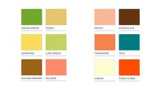 the color scheme for different shades of green, orange, yellow and brown is shown