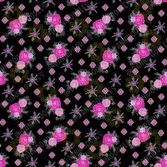 a black background with pink roses on it