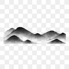 black and white mountains with clouds in the sky, on a transparent background png clipart