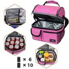 OPUX Premium Insulated Double Deck Lunch Box This durable, functional, and easy to use Dual Compartment Thermal Lunch Bag is perfect for meal prepping and taking your lunch to the office, school, picnic or anywhere on the go. Bring a healthy and fit lifestyle anywhere you would like! These Eco-friendly lunch bags are lined with thermal insulated soft lining and are spacious enough to fit more than one persons lunch! Our double decker lunch pail is spacious and includes 2 side mesh pockets for drink bottles and soda cans. There are different ways of packing your food inside this lunch cooler tote. Its 2 isolated lunch compartments allow you to separate individual meals. This extra room also allows to keep your food warm in one compartment and for ice packs and ice blocks to keep your drinks Functional Pink Lunch Box For Daily Use, Pink Functional Lunch Box For Daily Use, Functional Pink Portable Lunch Bag, Functional Pink Lunch Box For Travel, Functional Pink Lunch Bag For Outdoor Activities, Functional Pink Lunch Bag Large Capacity, Functional Large Capacity Pink Lunch Bag, Pink Functional Lunch Bag For Outdoor Activities, Portable Pink Lunch Box For Travel